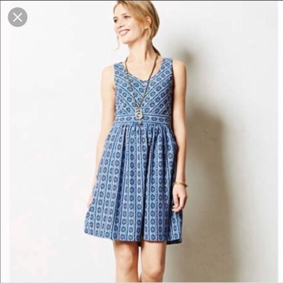 Anthropologie Maeve blue tribal pocket dress - Picture 2 of 6